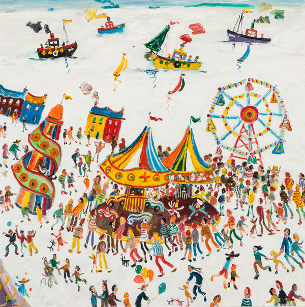 Simeon Stafford Fair at Penzance Oil on canvas 32 x 32 "