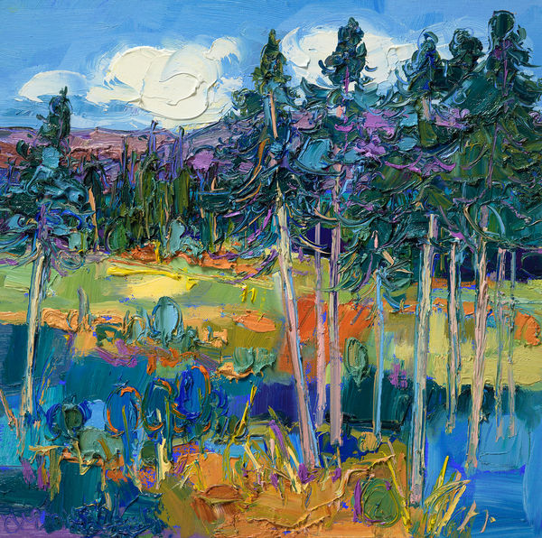 Judith Bridgland Scots Pine, the Dukes Pass Oil on linen 16 x 16 "