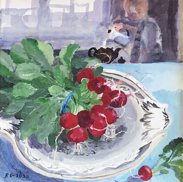 Brita Granström Radishes on VE Day Acrylic on canvas 12 x 12 "