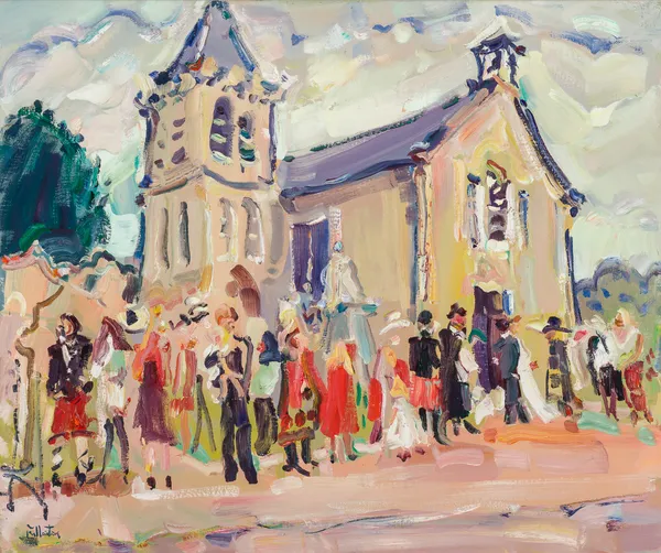 James Fullarton Village Wedding Oil on canvas 30 x 36 "