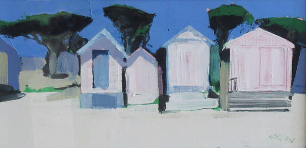 Mhairi McGregor PAI RSW Beach Huts II, Australia Oil on board 12 x 24 "