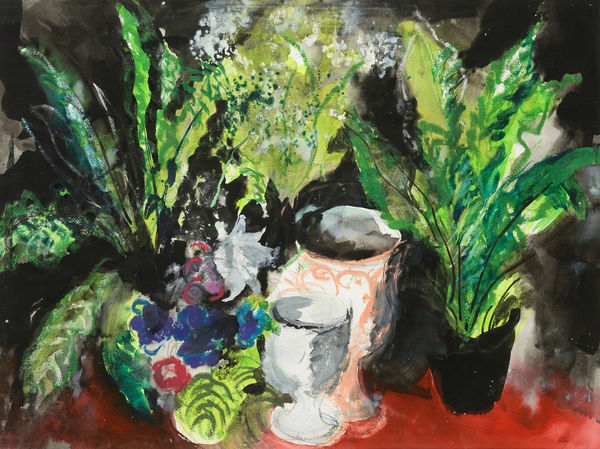 John Piper CH Pot Plants, Untitled 1992 chalk, indian ink, and gouache on paper 23.5 x 31 "