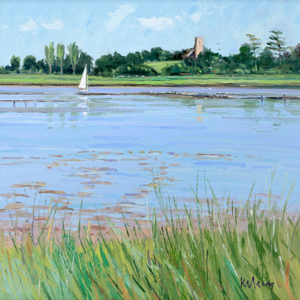 Robert Kelsey DA MUniv PAI FRSA The River Alde at Iken Oil on linen 16 x 16 "