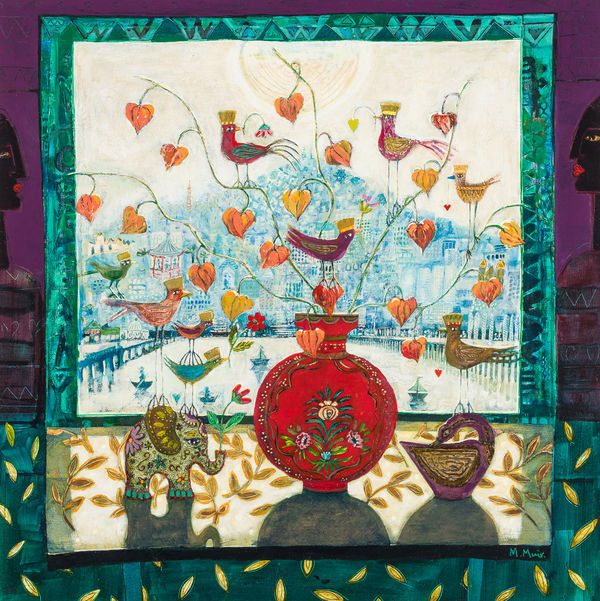 Morag Muir PAI RSW Chinese Whispers Acrylic on board 32 x 32 "