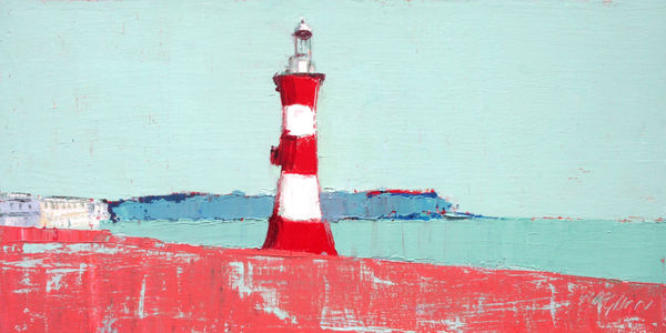 Mhairi McGregor RSW Plymouth Lighthouse, 2021 Oil on canvas 12 x 24 "