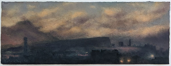 Matthew Draper PS Day Break with Arthur's Seat, Kitchen Window Series No. 42 Pastel on paper 6 x 16.5 "