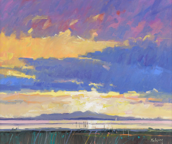 Robert Kelsey DA MUniv PAI FRSA Arran Sunset Oil on linen 20 x 24 "