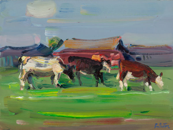 James Fullarton Cattle at Garphar Farm Oil on board 12 x 16 " 30.5 x 40.6 cm