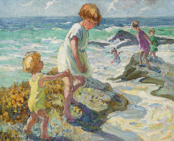 Dorothea Sharp RBA ROI Beach Scene Oil on canvas 14 x 18 "
