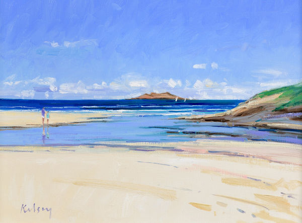 Robert Kelsey DA MUniv PAI FRSA Beachcombers, Harylyn Bay Oil on linen 12 x 16 "