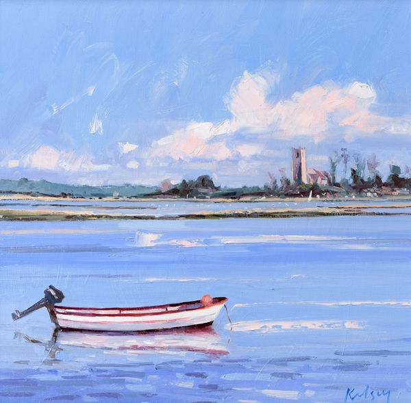 Robert Kelsey DA MUniv PAI FRSA View to Iken Church Oil on linen 16 x 16 "