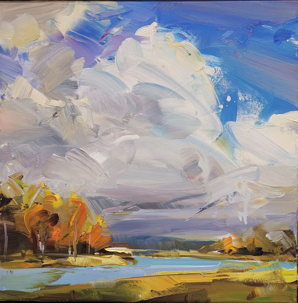 Paul Wright Orange Trees Oil on linen 14 x 14 "