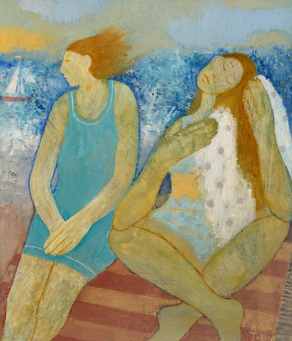Helen Tabor After the Swim Oil on board 21 x 18 "
