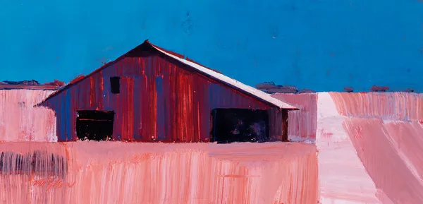 Mhairi McGregor PAI RSW Red Barn, Iowa Oil on canvas 12 x 24 "