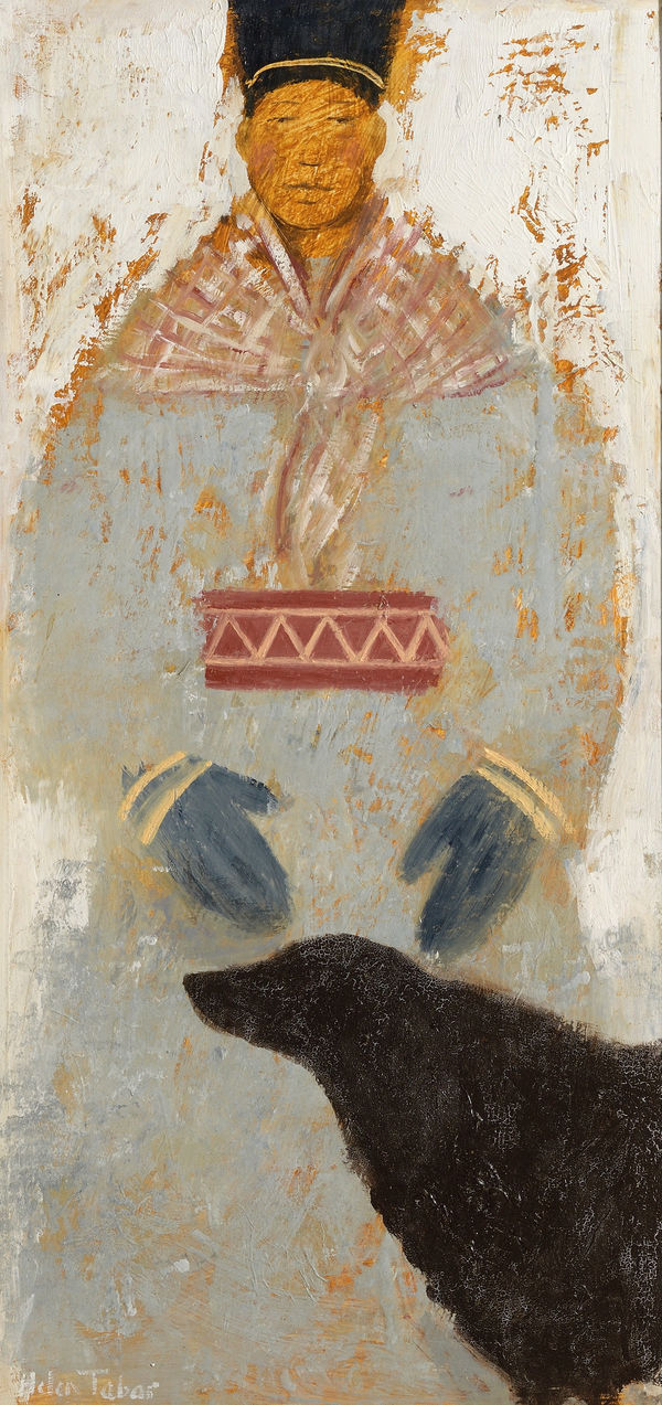 Helen Tabor Boy with a Dog Oil on board 19 x 9 "