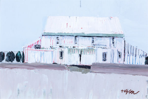 Mhairi McGregor RSW Amish Homestead, Kalona Oil on canvas 9.5 x 14 "