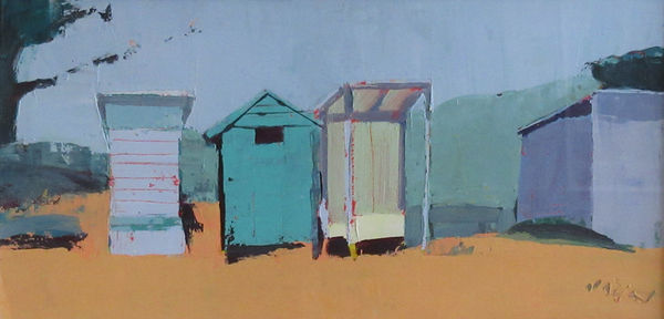 Mhairi McGregor PAI RSW Beach Huts I, Australia Oil on board 12 x 24 "