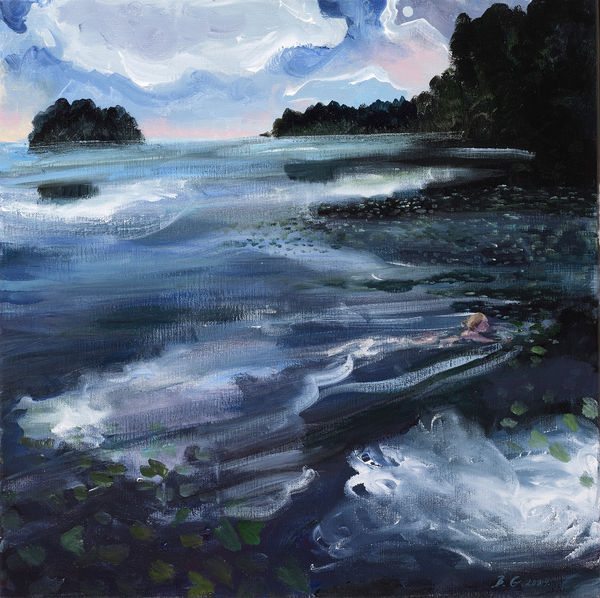 Brita Granström Moonlight Swim Acrylic on canvas 24 x 24 "