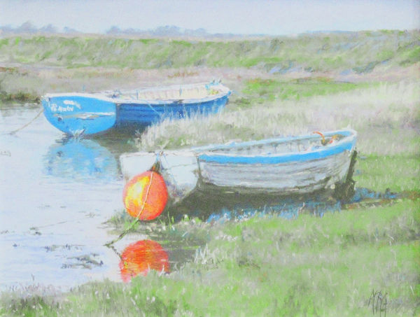 Margaret Glass PS Behind the Sea Wall, Slaughden Pastel 13 x 17 "
