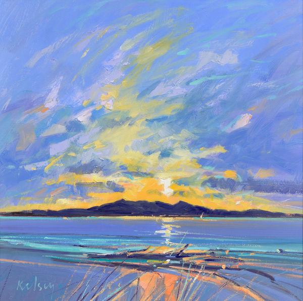 Robert Kelsey DA MUniv PAI FRSA Clyde Sunset Oil on linen 16 x 16 "