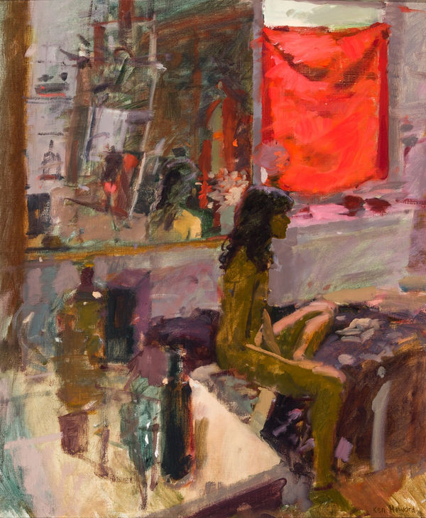 Ken Howard OBE RA RBA NEAC Sara, Black & Red Oil 24 x 20 "