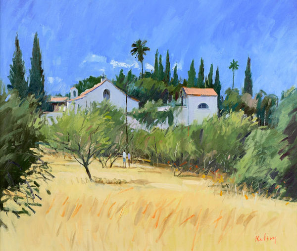 Robert Kelsey DA MUniv PAI FRSA Village Church, Almancil Oil on linen 24 x 28 "