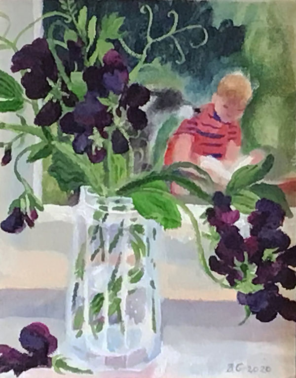 Brita Granström First Sweet Peas Acrylic on canvas 10 x 8 "