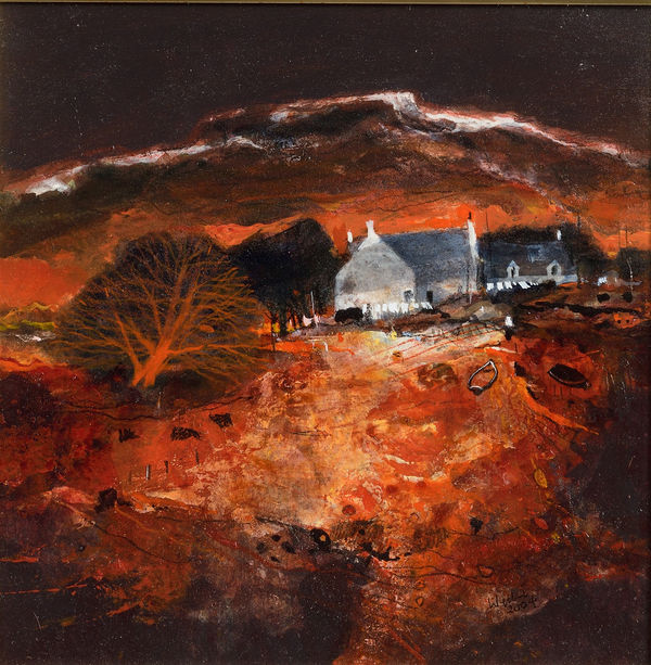 Gordon Wyllie DA RSW Snow on the Hills, Argyll Mixed Media 9 x 9 "