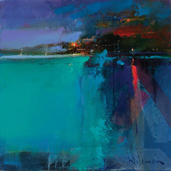 Peter Wileman FROI RSMA FRSA Evening Falls, Fowey Oil on canvas - raw pigment 16 x 16 "