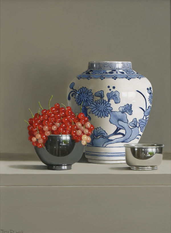 Tony de Wolf Redcurrants and Ginger Jar Oil on board 16 x 12"