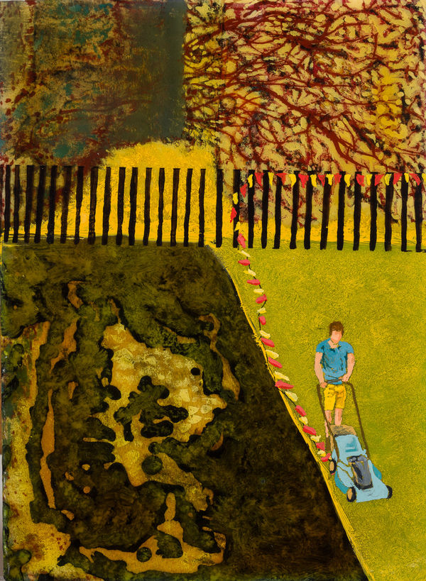 Jack Dunnett Garden Party Mixed media on board 7.5 x 5.5 "