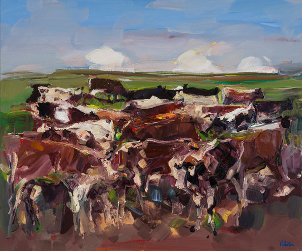 James Fullarton Cattle by Straiton Oil on linen 30 x 36 " 76.2 x 91.4 cm