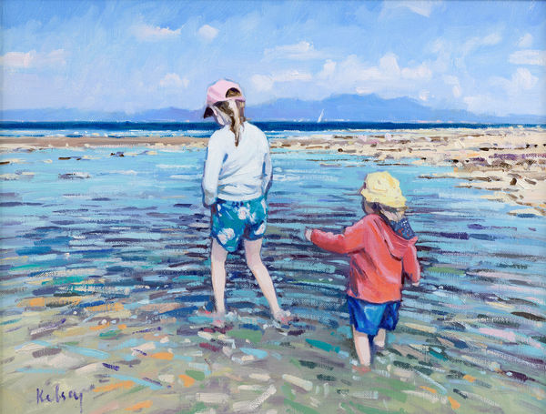 Robert Kelsey DA MUniv PAI FRSA Going for a Paddle Oil on linen 12 x 16 "
