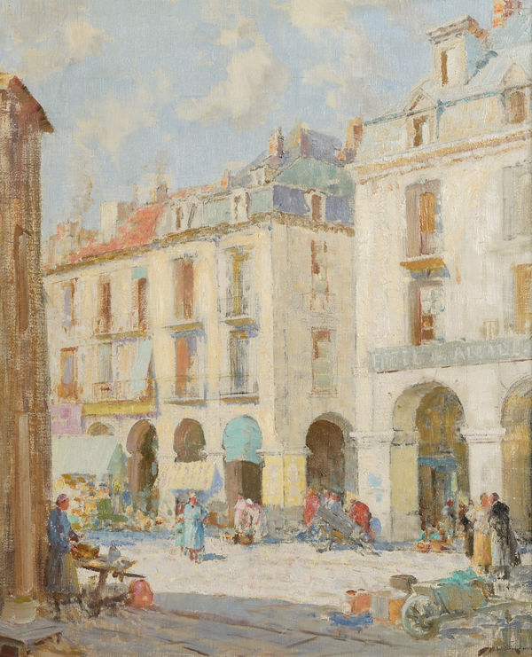 William Lee Hankey RI RWS Market Day, Dieppe Oil on canvas 24 x 20 "