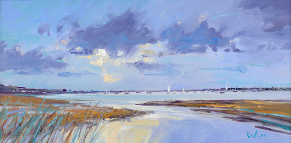 Robert Kelsey DA MUniv PAI FRSA Into the Light, Aldeburgh Oil on linen 12 x 24 "
