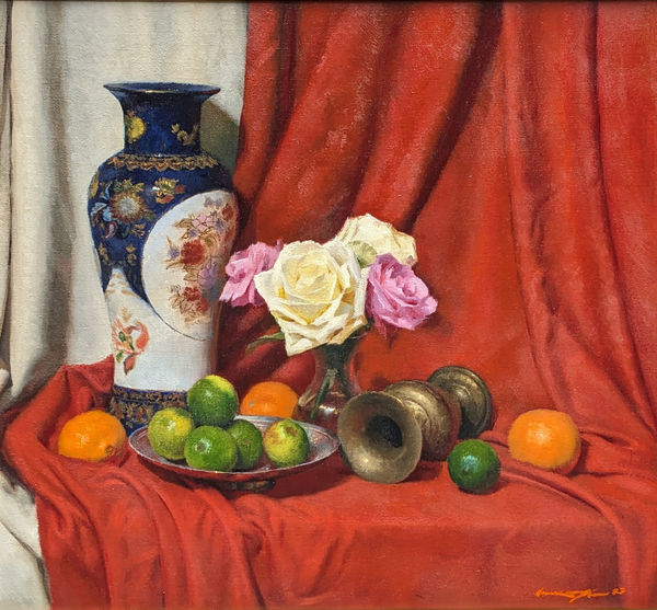 Lewis MacKenzie Roses and Limes Oil on linen 18 x 19 "