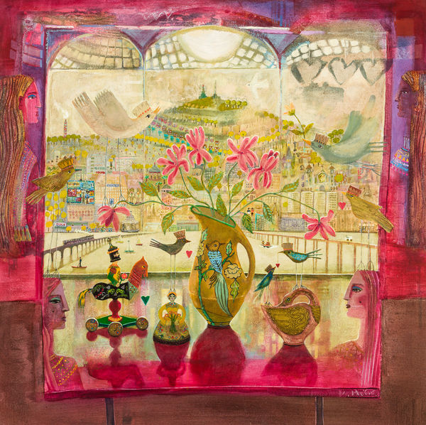 Morag Muir PAI RSW Dundee Soiree Acrylic on board 39 x 39 "