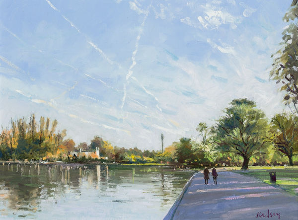 Robert Kelsey DA MUniv PAI FRSA Jet Trails Over Regent’s Park Oil on linen 12 x 16 "