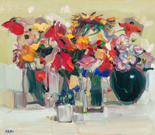 James Fullarton, Black Vase with Mixed Flowers