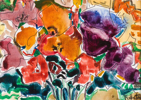 James Fullarton Mixed Poppies Watercolour 5 x 7 " 12.7 x 17.8 cm