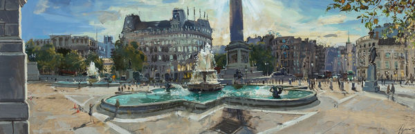 Nick Grove RSMA Autumn Magic, Trafalgar Square Oil on board 12 x 36 "