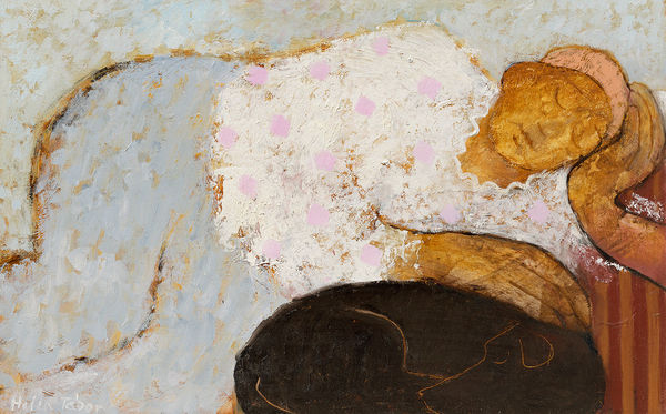 Helen Tabor Sleeping Clown Oil on board 11.5 x 18 "