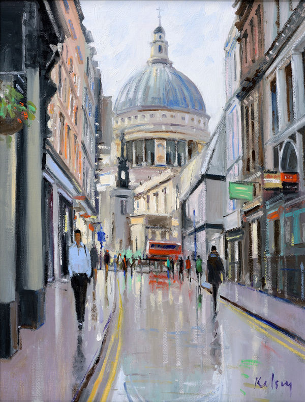 Robert Kelsey DA MUniv PAI FRSA St Pauls from Watling Street Oil on linen 16 x 12 "