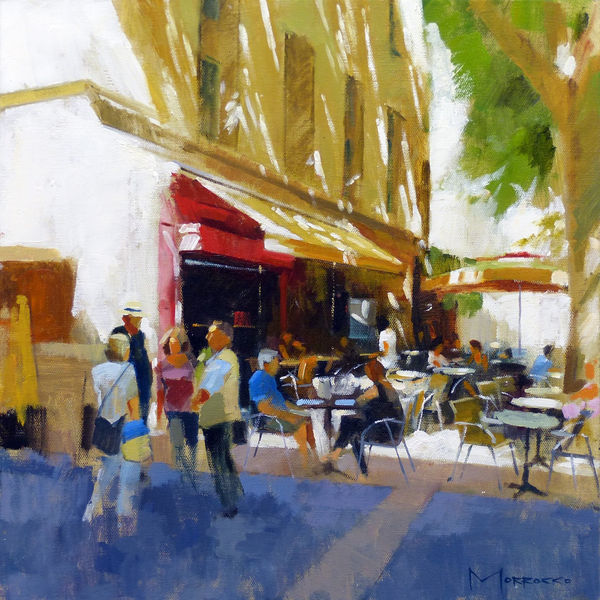 Jack Morrocco Café on the Corner, Aix Oil on canvas 16 x 16 "