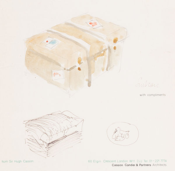 Sir Hugh Casson CH KCVO PPRA Suitcase Pen and watercolour 7.5 x 8 "
