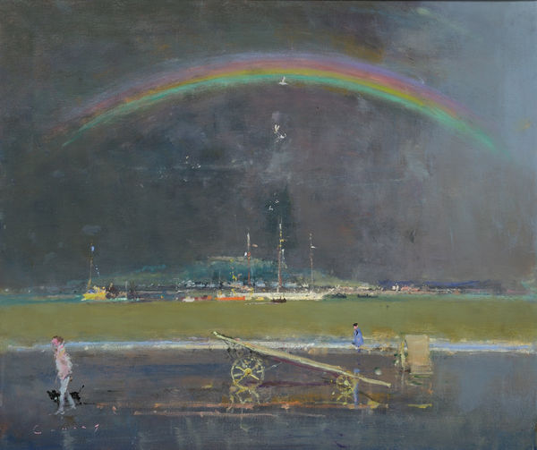 Fred Cuming RA Teignmouth, Rainbow Oil on canvas 21 x 24 "