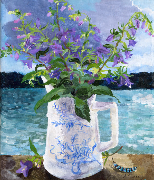 Brita Granström Nettle Leaved Bellflower Acrylic on canvas 14 x 12 "