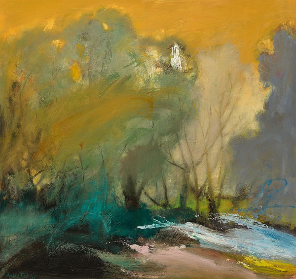 Helen Tabor Trees Beside the Burn Oil on board 30 x 32 "