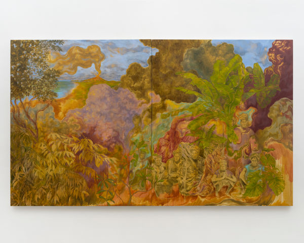 Khairulddin Wahab On the Origin of the World, 2025 Diptych: Oil and acrylic on canvas Each: 70 1/2 x 66 3/4 x 1 3/4 in 179.1 x 169.5 x 4.4 cm