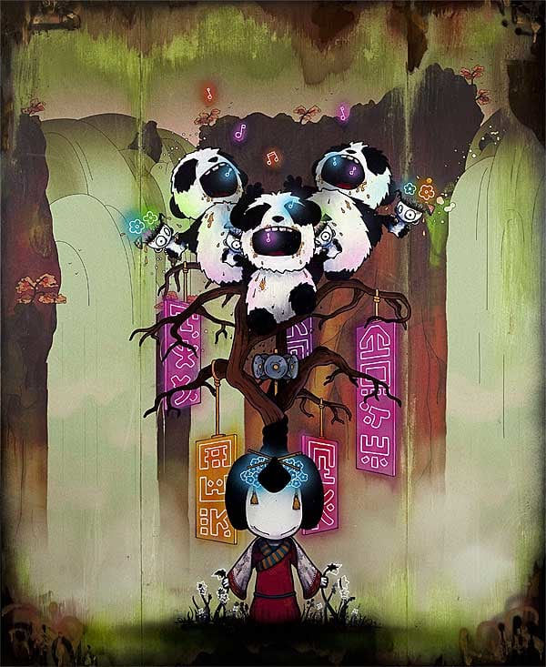 Anime urban art original on birch panel